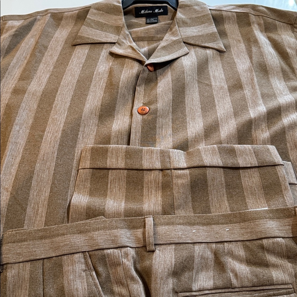 Milano Moda Tan Button-Up Shirt and Pants Set
